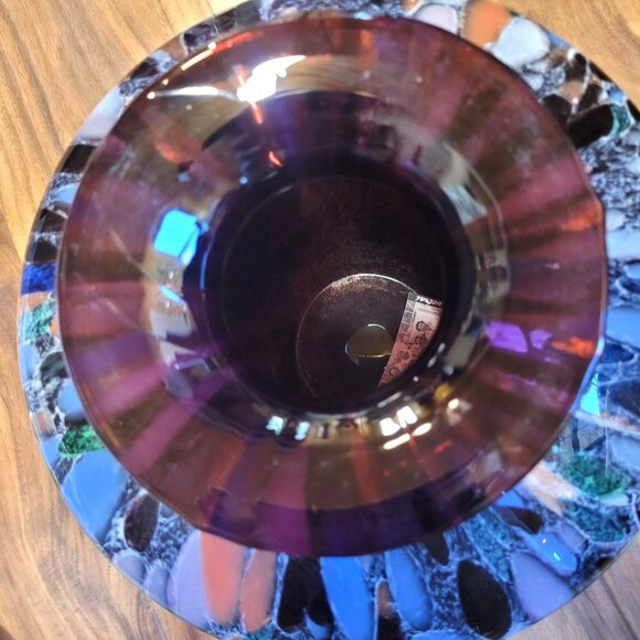 Azzurra Italy Vase Mouth Blown Italian Purple, Blue Copper Veteria Flaw 9 in - Picture 2 of 12